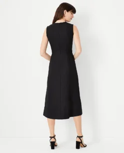 The Petite Crew Neck Flare Dress In Linen Blend -Anntaylor Shop 615066 2222 ALT1