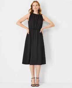 Petite Gathered Sleeveless Flare Dress