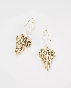 Pearlized Metal Leaf Drop Earrings