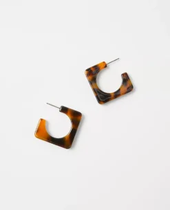 Tortoiseshell Print Squared Hoop Earrings