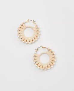 Raffia Wrapped Pearlized Hoop Earrings