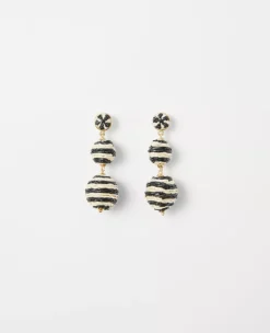 Striped Straw Ball Drop Earrings