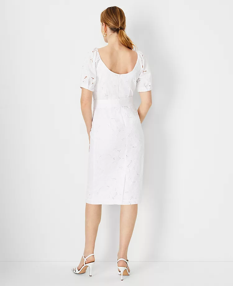 Floral Eyelet Puff Sleeve Sheath Dress 4 Floral Eyelet Puff Sleeve Sheath Dress - Image 2