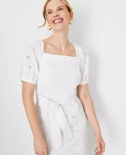 Floral Eyelet Puff Sleeve Sheath Dress 7 Floral Eyelet Puff Sleeve Sheath Dress -Anntaylor Shop 616096 9000 ALT2