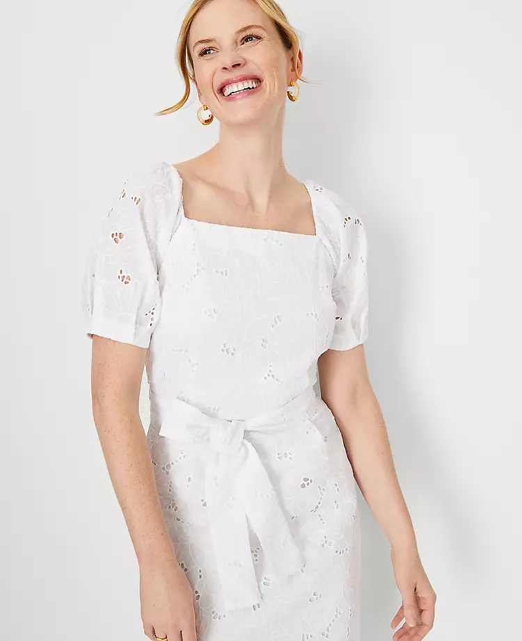 Floral Eyelet Puff Sleeve Sheath Dress 5 Floral Eyelet Puff Sleeve Sheath Dress - Image 3