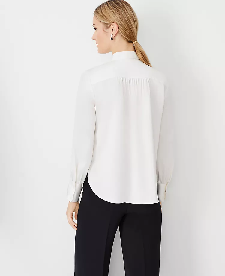 Petite Collared Shirred Yoke Button Down Shirt Winter White 4 Petite Collared Shirred Yoke Button Down Shirt Winter White - Image 2