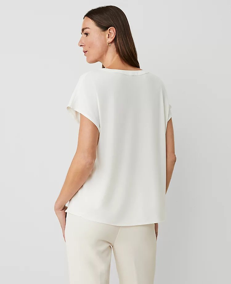Petite Mixed Media Pleat Front Top Winter White 4 Petite Mixed Media Pleat Front Top Winter White - Image 2