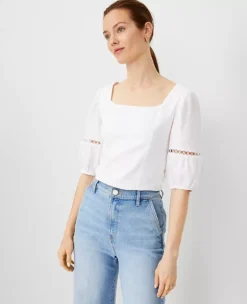 Petite Square Neck Puff Sleeve Top White