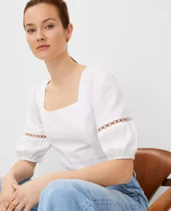 Petite Square Neck Puff Sleeve Top White 7 Petite Square Neck Puff Sleeve Top White -Anntaylor Shop 825752 9000 ALT2