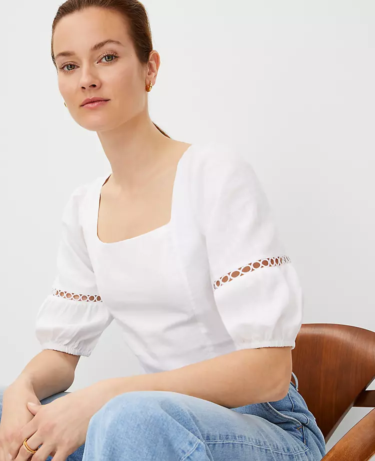 Petite Square Neck Puff Sleeve Top White 5 Petite Square Neck Puff Sleeve Top White - Image 3