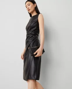 Petite Faux Leather Sheath Dress Black -Anntaylor Shop 825972 2222 ALT2