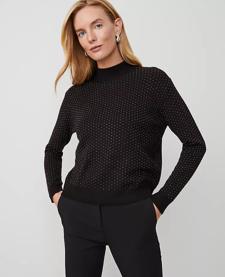 Petite Essential Embellished Mock Neck Sweater Black 3 Petite Essential Embellished Mock Neck Sweater Black