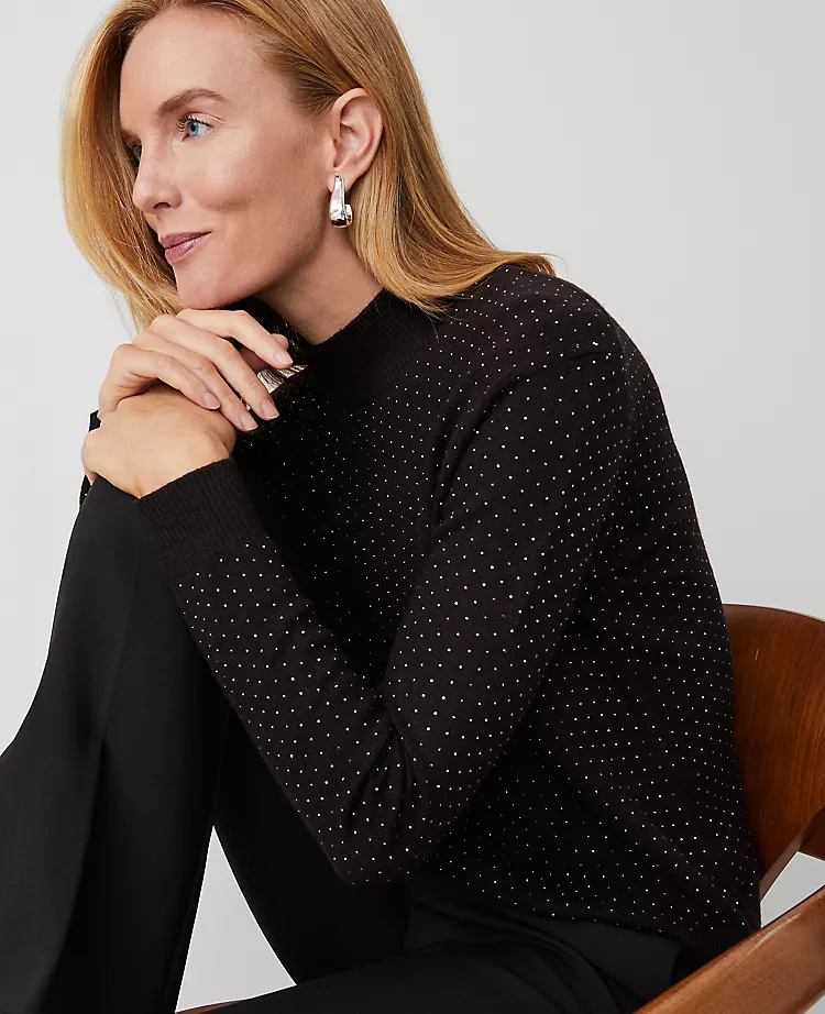 Petite Essential Embellished Mock Neck Sweater Black 6 Petite Essential Embellished Mock Neck Sweater Black - Image 4