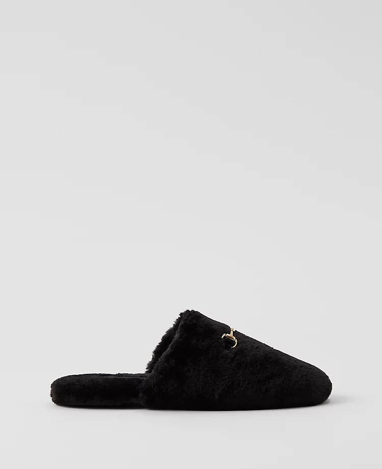 Weekend Collection Horsebit Fuzzy Slide Flat Black 3 Weekend Collection Horsebit Fuzzy Slide Flat Black