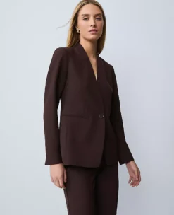 The Petite Cutaway Blazer In Fluid Crepe Pure Chocolate