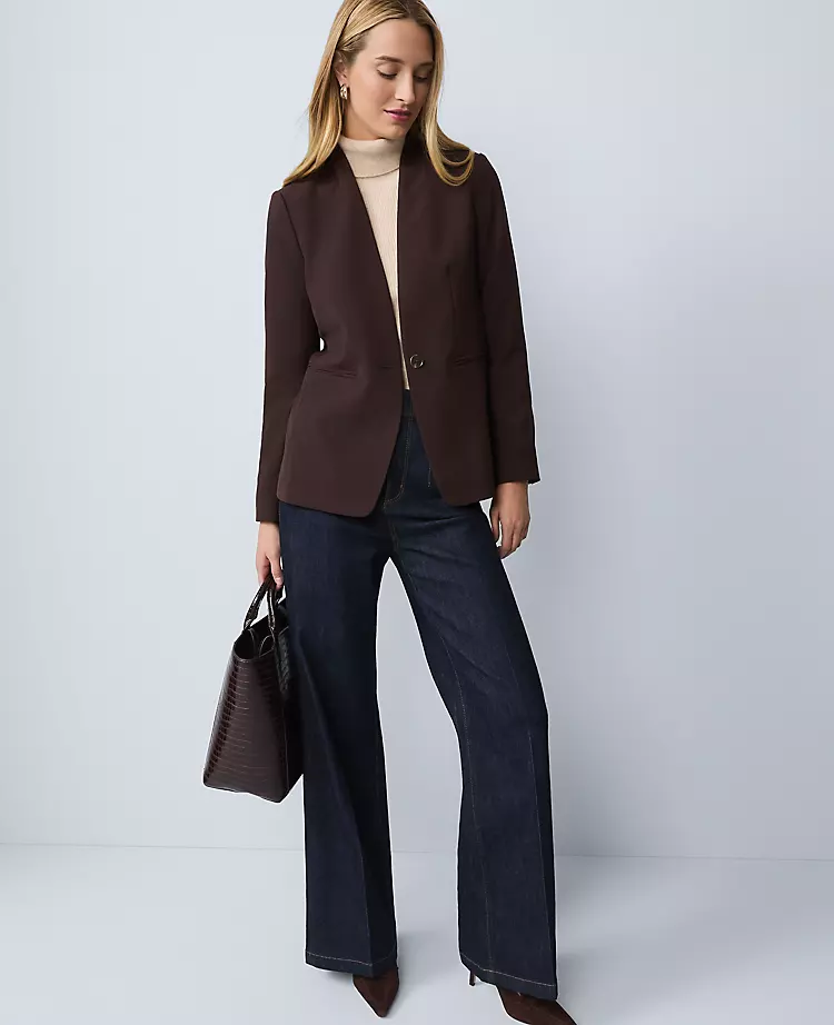 The Petite Cutaway Blazer In Fluid Crepe Pure Chocolate 5 The Petite Cutaway Blazer In Fluid Crepe Pure Chocolate - Image 3