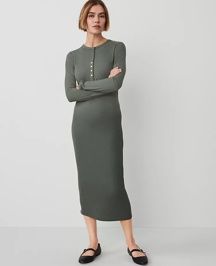 Petite Weekend Collection Henley Knit Column Dress Dried Cilantro 3 Petite Weekend Collection Henley Knit Column Dress Dried Cilantro
