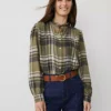 Petite Weekend Collection Plaid Ruffle Neck Flannel Shirt Olive Multi -Anntaylor Shop 826339 019401