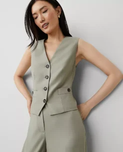 The Tailored Button Pocket Vest Seagrass 7 The Tailored Button Pocket Vest Seagrass -Anntaylor Shop 826441 0115 ALT2