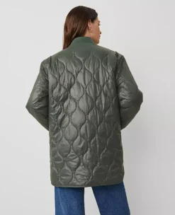 Petite Weekend Collection Varsity Collar Quilted Jacket Dried Cilantro -Anntaylor Shop 826592 3020 ALT1