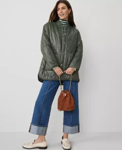 Petite Weekend Collection Varsity Collar Quilted Jacket Dried Cilantro -Anntaylor Shop 826592 3020 ALT2