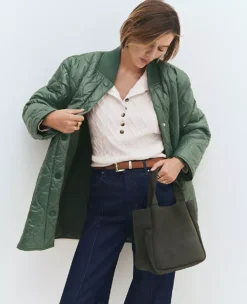 Petite Weekend Collection Varsity Collar Quilted Jacket Dried Cilantro