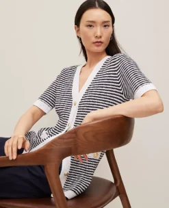 Striped Long Sweater Jacket Navy/White 7 Striped Long Sweater Jacket Navy/White -Anntaylor Shop 826616 1056 ALT2