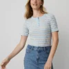 Petite Weekend Collection Striped Ribbed Henley Top Freesia Blue 1 Petite Weekend Collection Striped Ribbed Henley Top Freesia Blue -Anntaylor Shop 826661 517403