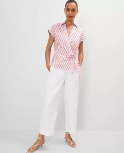 Striped Collared Tie Waist Top Burnt Mauve -Anntaylor Shop 826782 520093 ALT3