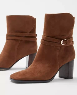 Wraparound Buckle High Block Heel Suede Boots Dark Maple 5 Wraparound Buckle High Block Heel Suede Boots Dark Maple -Anntaylor Shop 827280 0412 ALT1