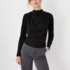 Metallic Draped Cowl Neck Top Black 2 Metallic Draped Cowl Neck Top Black -Anntaylor Shop 827653 2222