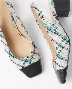 Tweed Cap Toe Block Heel Pumps Neutral/Green Multi -Anntaylor Shop 828338 018894 ALT1