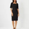 The Petite Elbow Sleeve Square Neck Dress In Seasonless Stretch - Curvy Fit Core Black 1 The Petite Elbow Sleeve Square Neck Dress In Seasonless Stretch - Curvy Fit Core Black -Anntaylor Shop 828393 6600
