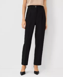 The High Rise Pleated Taper Pant In Fluid Crepe Black