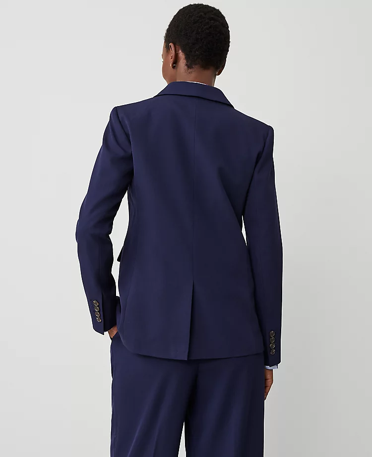 The Long One Button Notched Blazer In Textured Drape Navy 4 The Long One Button Notched Blazer In Textured Drape Navy - Image 2