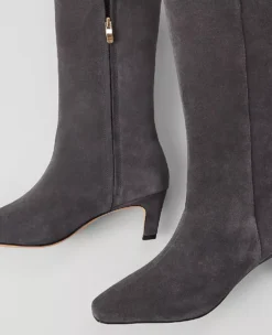 Kitten Heel Suede Boot Dark Grey -Anntaylor Shop 829396 6086 ALT1