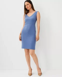Petite The Open V-neck Sheath Dress In Seasonless Stretch Precious Sapphire