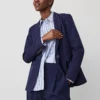 The Petite Long One Button Notched Blazer In Textured Drape Navy -Anntaylor Shop 829523 2797