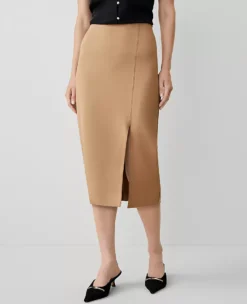 Petite Ponte Pull-On Slit Pencil Skirt Perfect Camel -Anntaylor Shop 829527 7703 ALT1