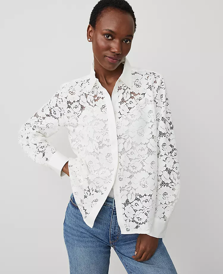 Petite Lace Shirt White 4 Petite Lace Shirt White - Image 2
