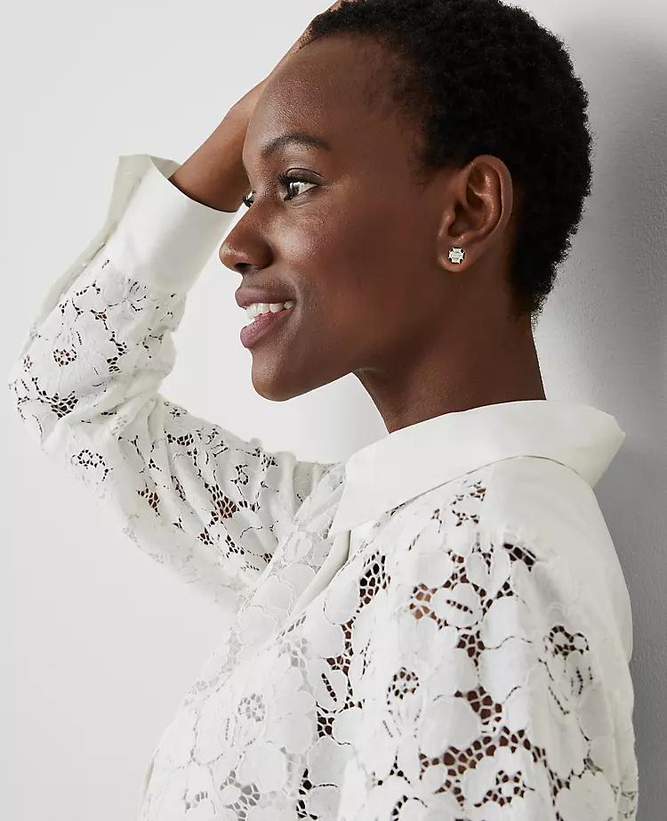 Petite Lace Shirt White 6 Petite Lace Shirt White - Image 4
