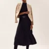 Belted Pleated Midi Skirt Black