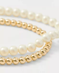 Double Wrap Metal And Pearl Necklace Ivory -Anntaylor Shop 830342 9129 ALT1