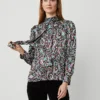 Paisley Mock Tie Neck Puff Sleeve Top Black -Anntaylor Shop 830413 513587