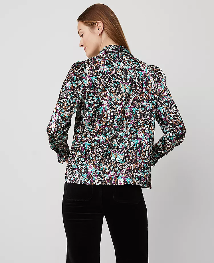 Paisley Mock Tie Neck Puff Sleeve Top Black 4 Paisley Mock Tie Neck Puff Sleeve Top Black - Image 2