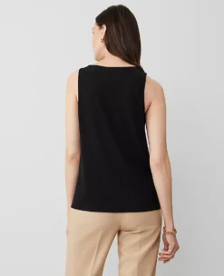 Mixed Media V-Neck Shell Black -Anntaylor Shop 830486 2222 ALT1