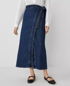 Petite Weekend Collection Denim Wrap Maxi Skirt Vintage Dark Wash 8 Petite Weekend Collection Denim Wrap Maxi Skirt Vintage Dark Wash -Anntaylor Shop 830699 6798 ALT1