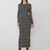 Petite Weekend Collection Long Crew Neck Knit Dress Black/Neutral Combo -Anntaylor Shop 830734 019327