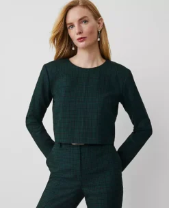 Petite Plaid Long Sleeve Top Green Multi