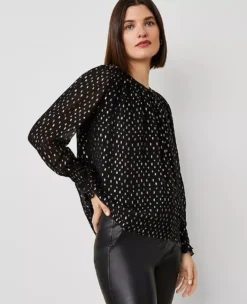 Petite Metallic Clip Shirred Top Black